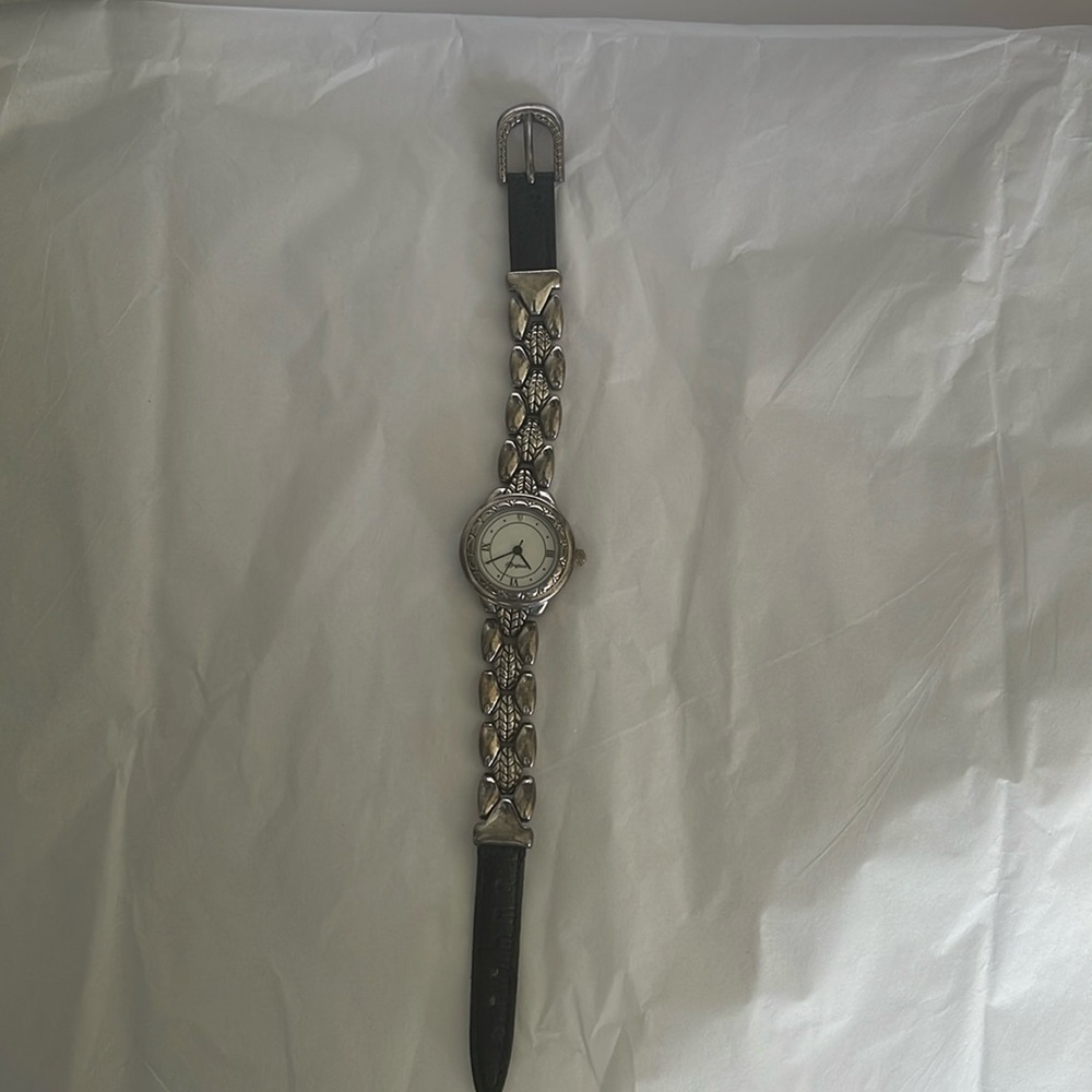 Brighton Geneva watch with leather accent. Needs battery.